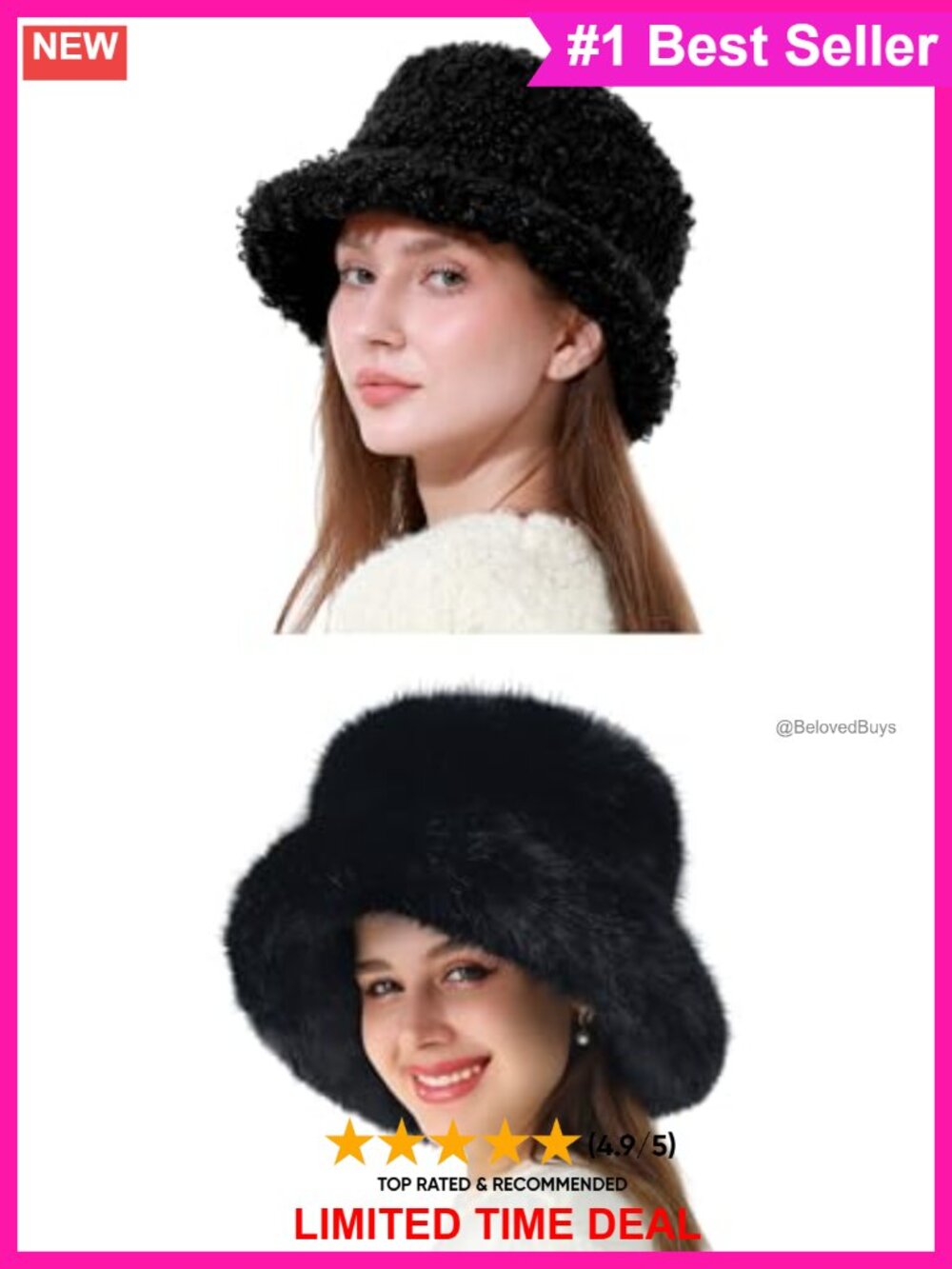 Faux Fur Bucket Hat Set Quilted Liner Warm Winter Hat